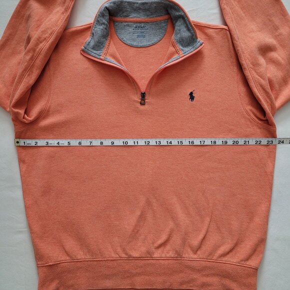 Polo Ralph Lauren Quarter-Zip Pullover Orange Blue Pony Sweatshirt Size Medium - Picture 7 of 11
